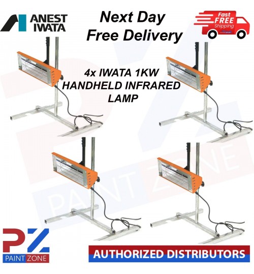 4x IWATA 1KW HANDHELD INFRARED LAMP WITH STAND PAINT DRYER SMART HEAT LAMP